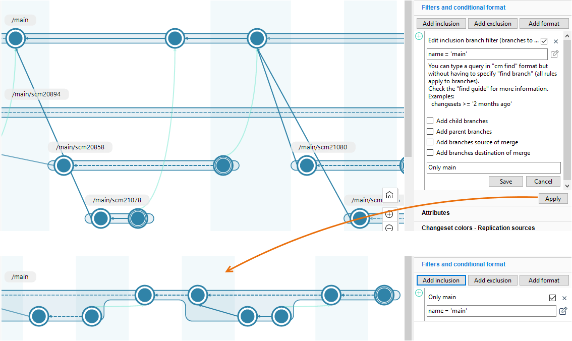 Branch Explorer - Inclusion example: Show only the main branch