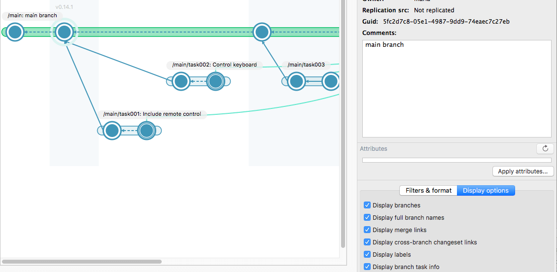Plastic SCM GUI - macOS - Branch Explorer - Branch task info
