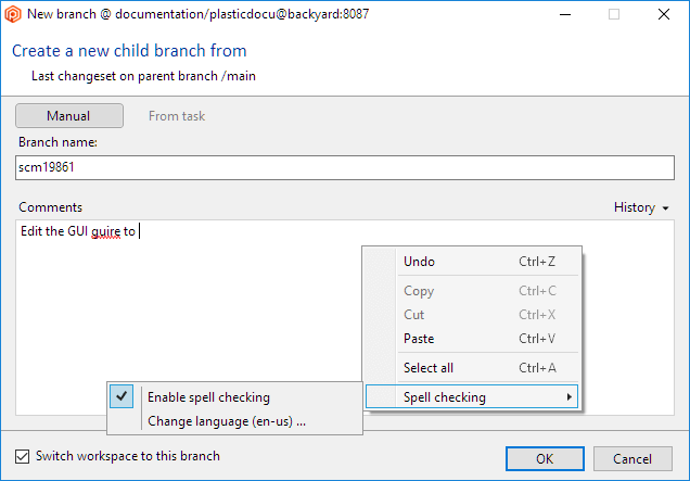 New branch dialog