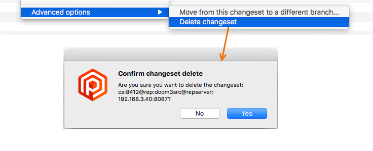 Plastic SCM GUI - macOS - Delete changeset