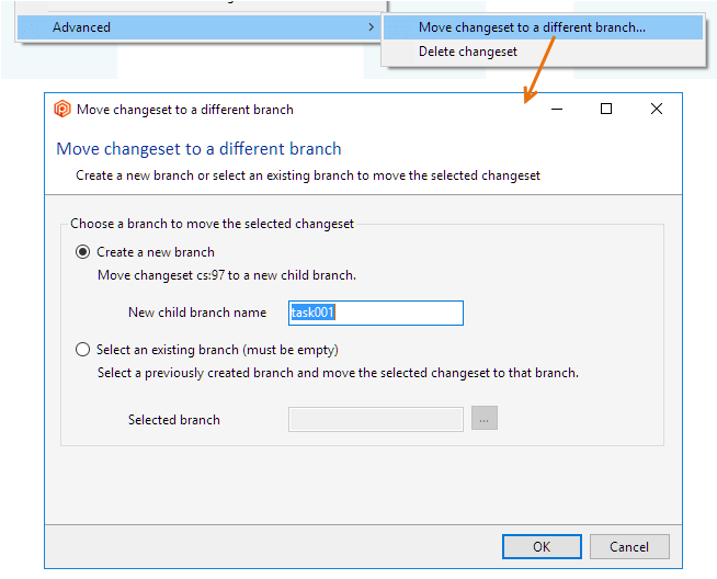 Plastic SCM GUI - Windows - Move changeset