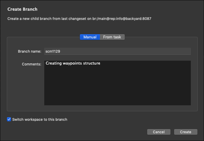 Plastic SCM - macOS - 新規ブランチの「手動」作成