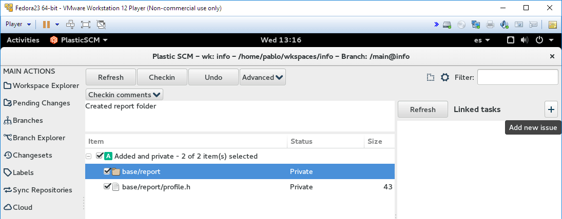 Plastic SCM - Linux - 체크인 다이얼로그 및 새 이슈 추가 옵션