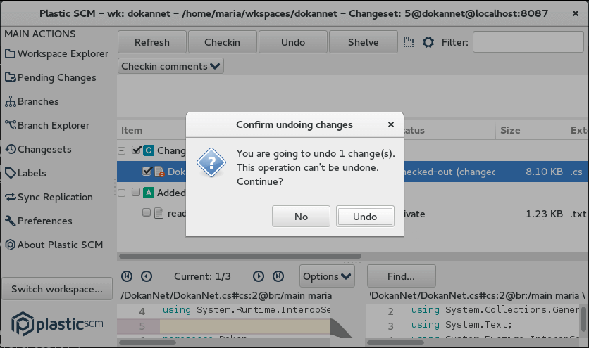 Confirm undoing changes