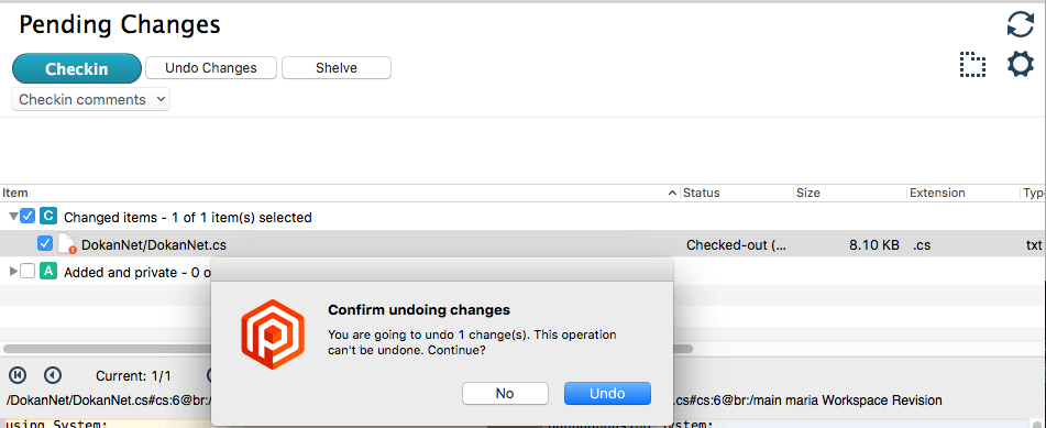 Confirm undoing changes