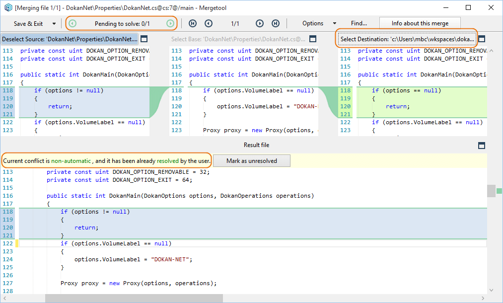 Merge tool: destination, source...