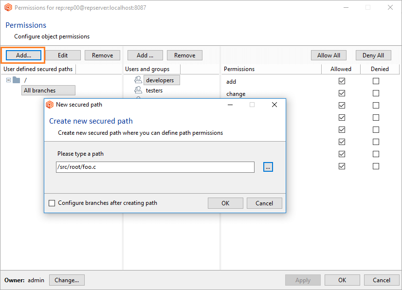 Path permissions - New secured path