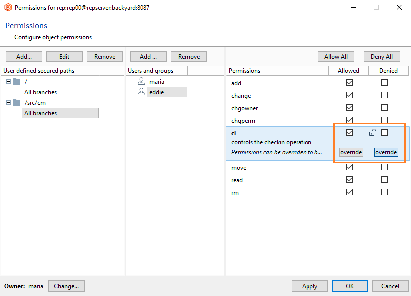 Path permissions - Create new secured path and override ci permission