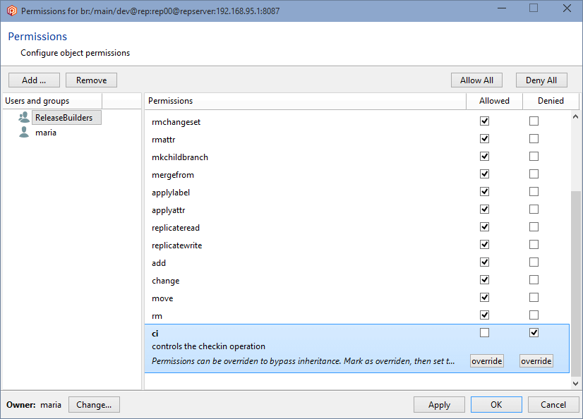 Branch permissions - Deny ci