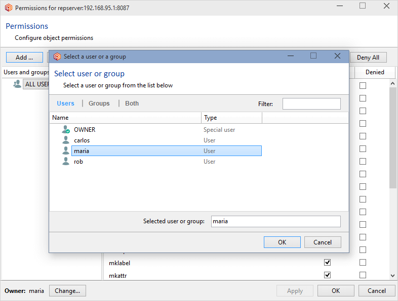 Repository server permissions - Add administrator