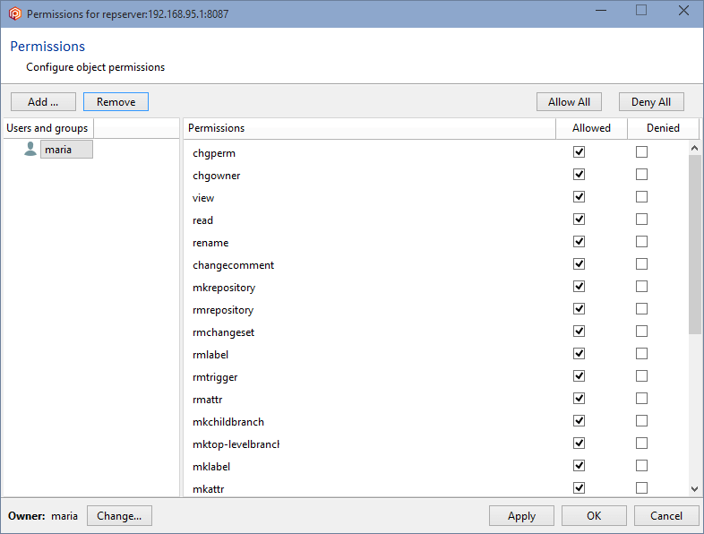 Repository server permissions - Added administrator
