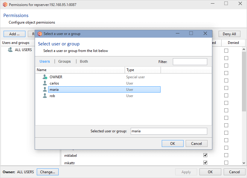 Repository server permissions - Change owner