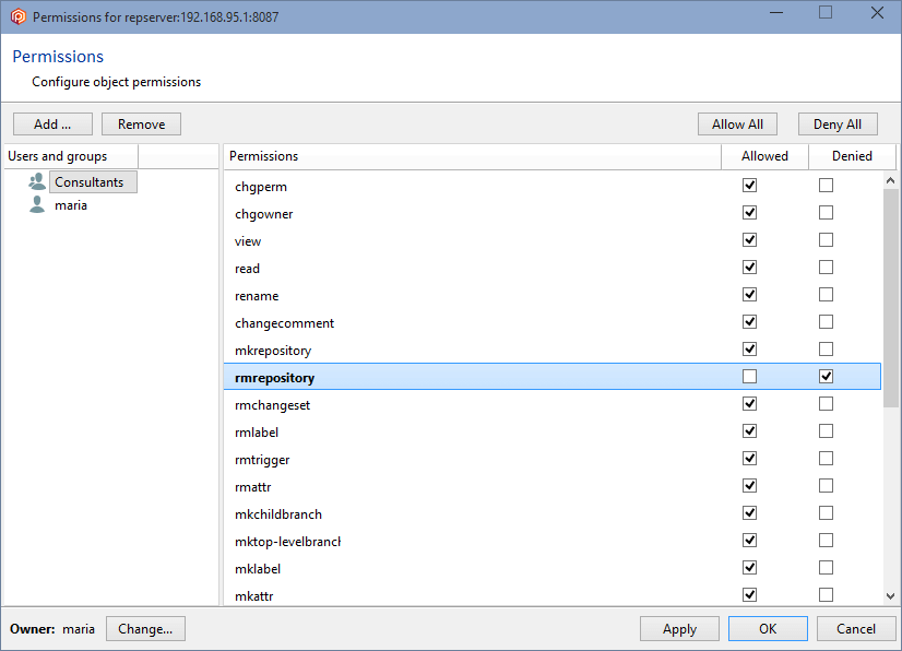 Repository server permissions - Deny rmrepository