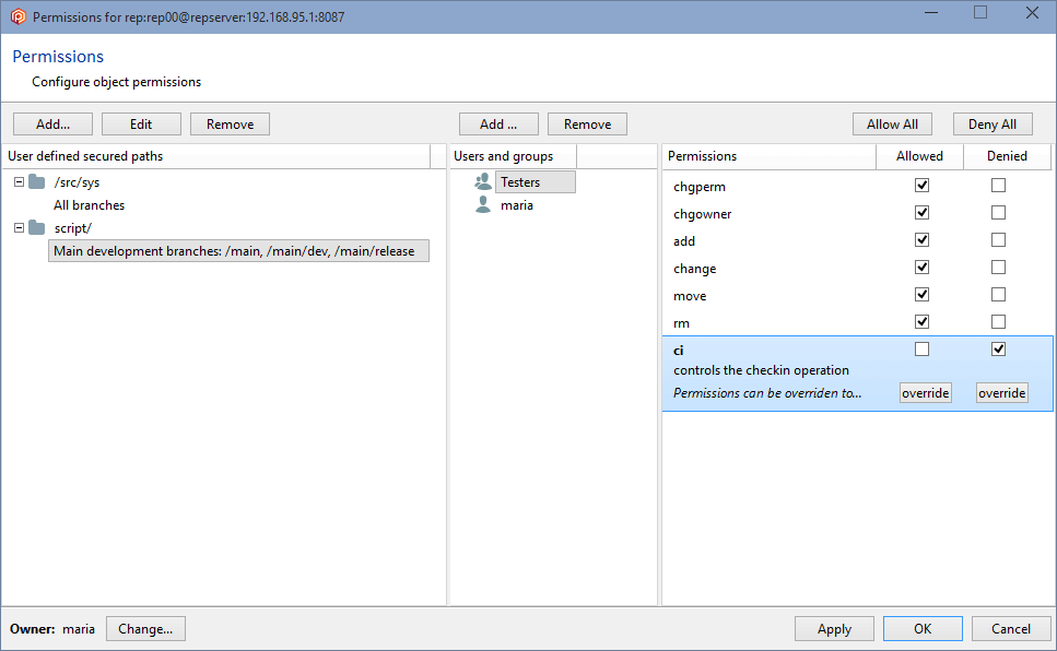Path permissions - Secured and relative path - Branches - Deny