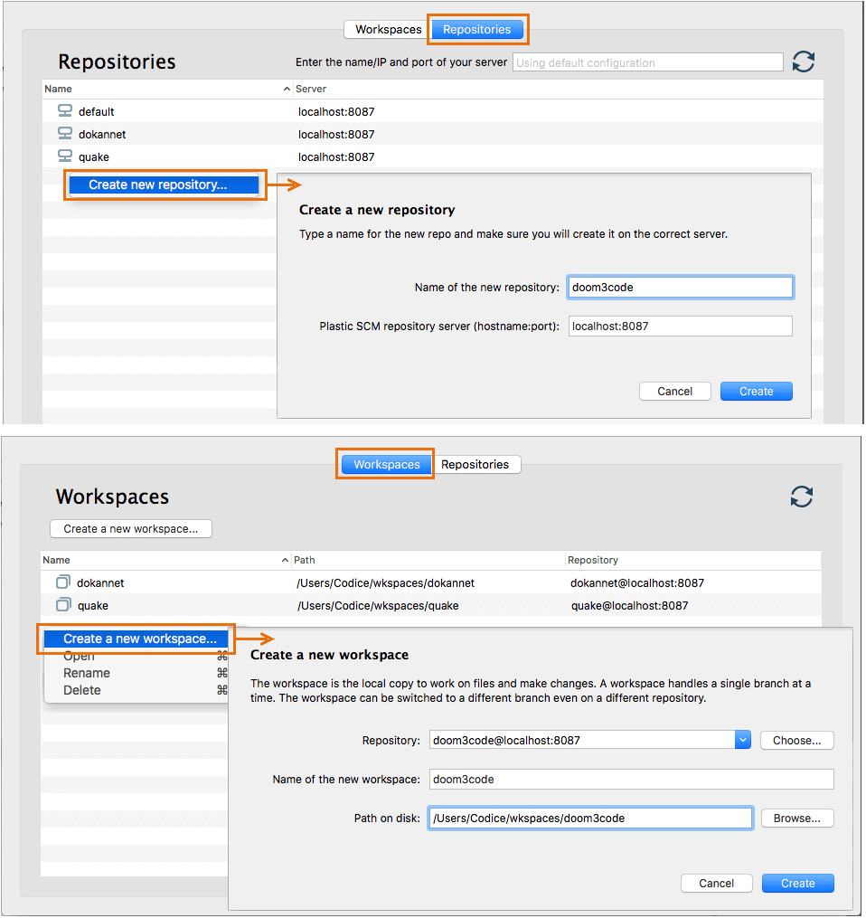 Plastic SCM GUI - macOS - Creating new workspace