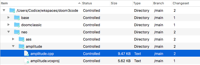 Plastic SCM GUI - macOS - Workspace Explorer after checkin