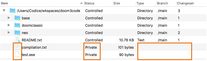 Plastic SCM GUI - macOS - Workspace Explorer - Private items