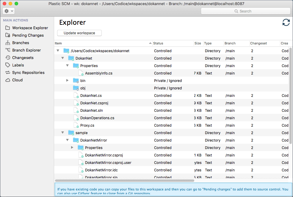 Plastic SCM GUI - macOS - Workspace Explorer - Workspace Explorer
