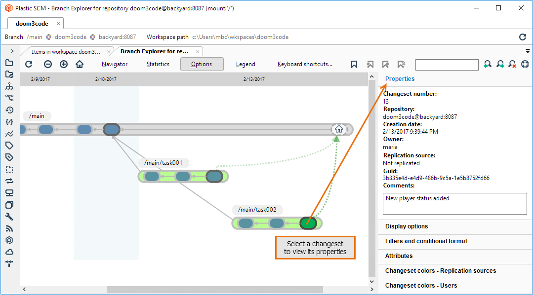 Plastic SCM GUI - Windows - Changeset properties