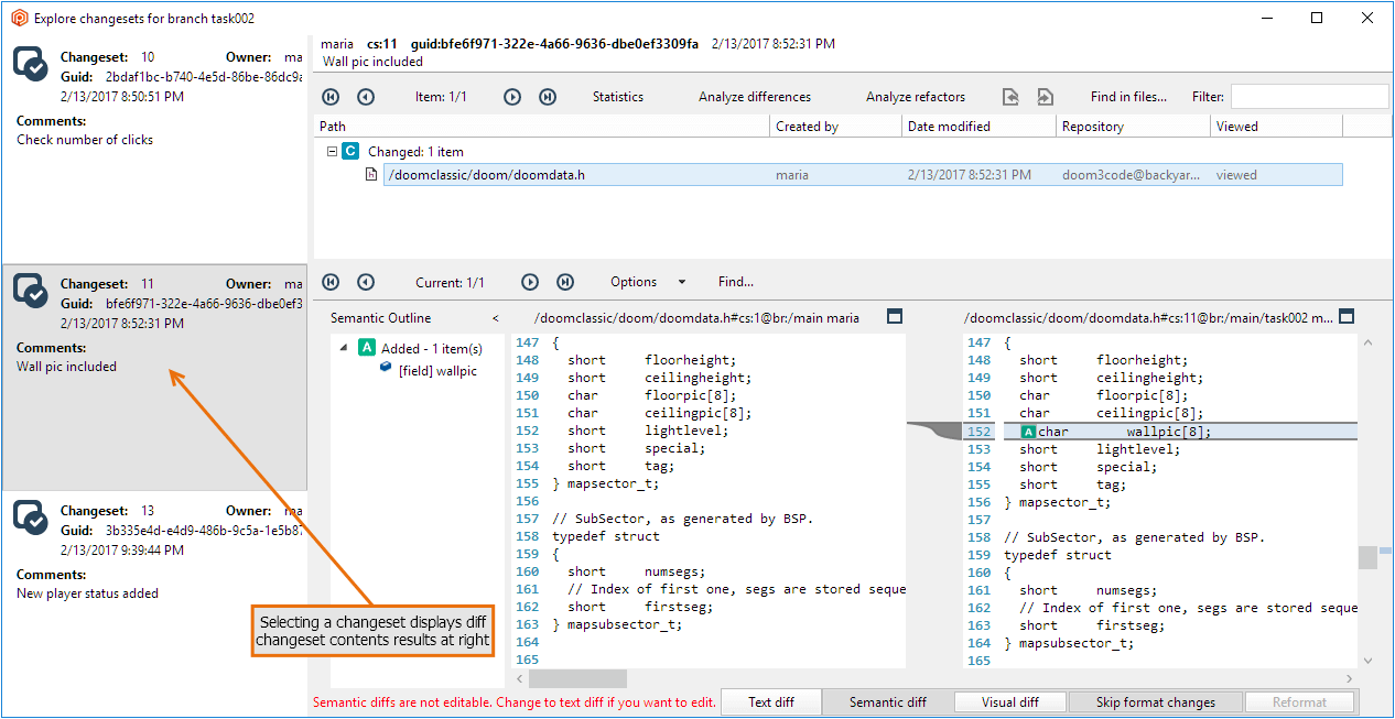 Explore changesets in branch command