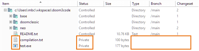 Plastic SCM GUI - Windows - Workspace Explorer - Private items