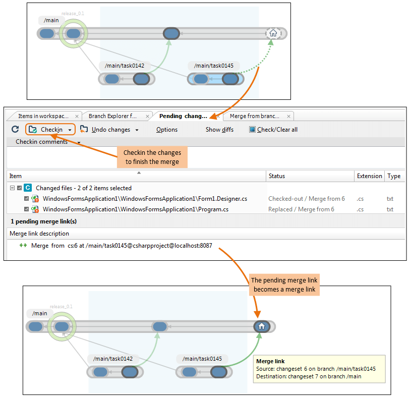 Check in code using the Pending Changes view