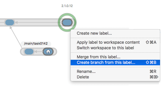 Plastic SCM GUI - macOS - Create branch from this label
