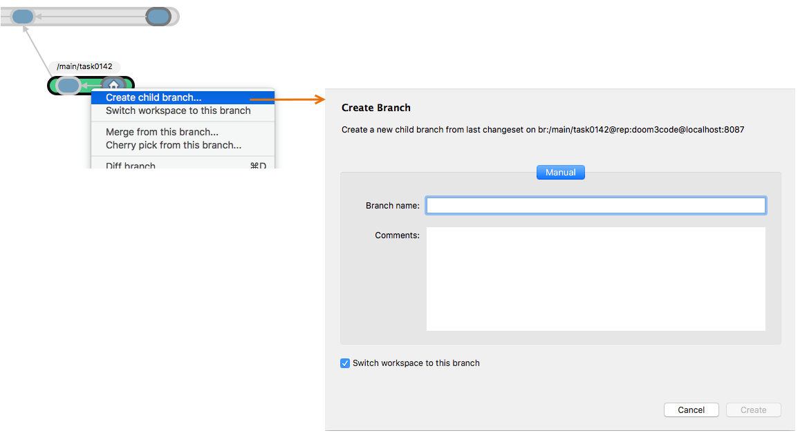 Plastic SCM GUI - macOS - Create child branch