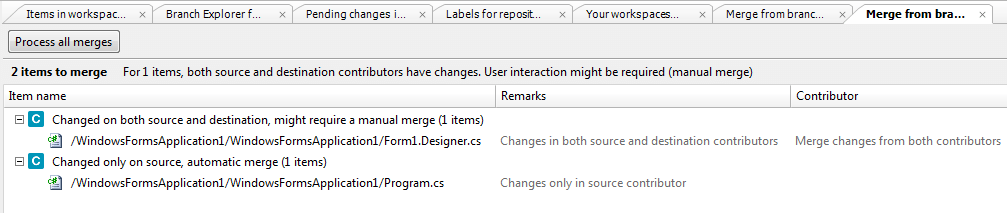 Merging another branch: changes on source and destination