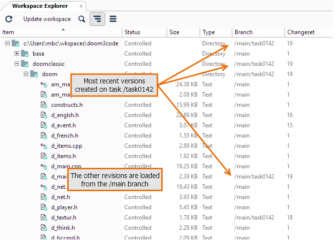 Plastic SCM GUI - Windows - Workspace revisions