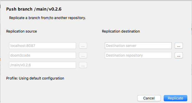 Plastic SCM GUI - macOS - Replication dialog