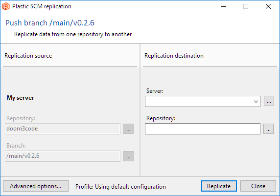 Plastic SCM GUI - Windows - Replication dialog
