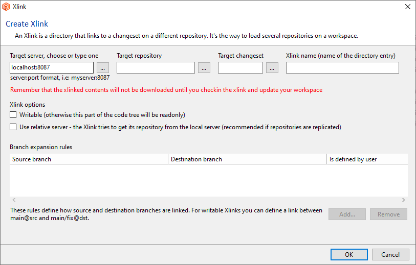 Create Xlink Dialog Box in the GUI Client