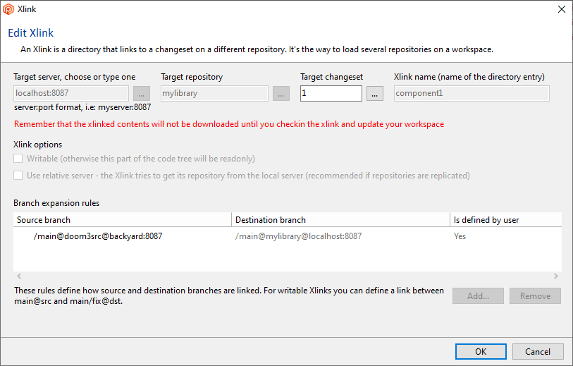 Editing an Xlink Dialog Box