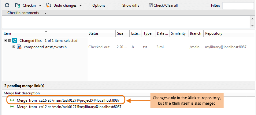 Merging changes in Xlinked repositories